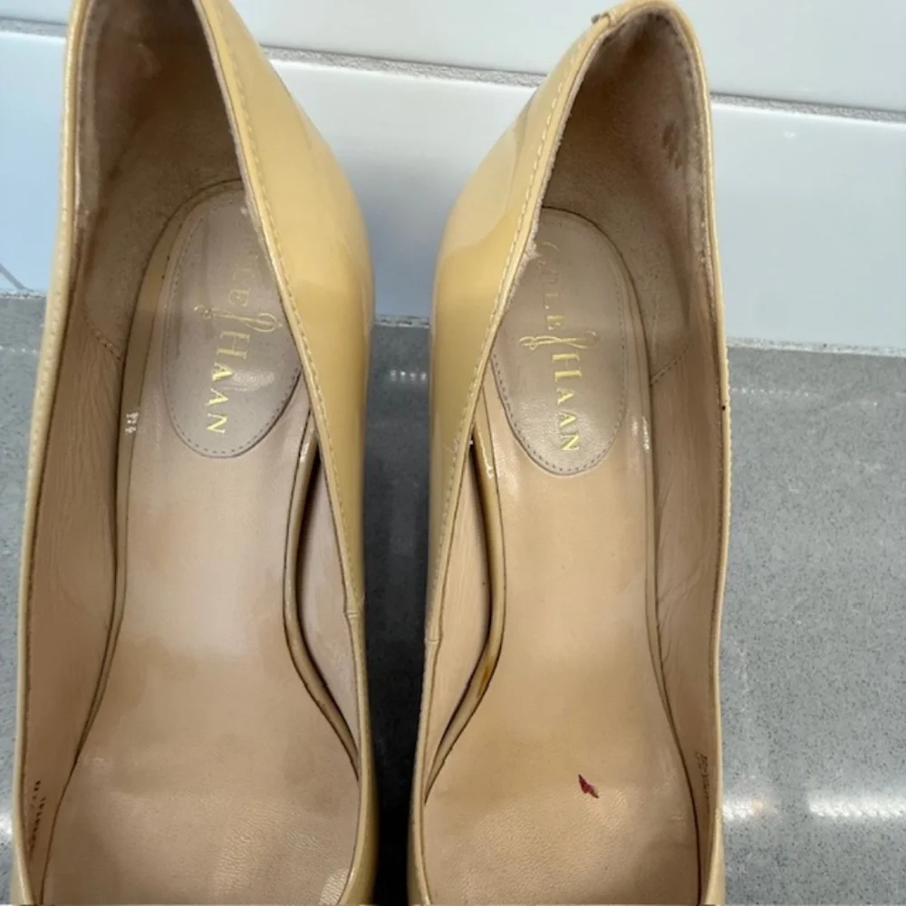Women Cole Haan Margot Pump II Nougat Beige Patent Leather Wood 3
